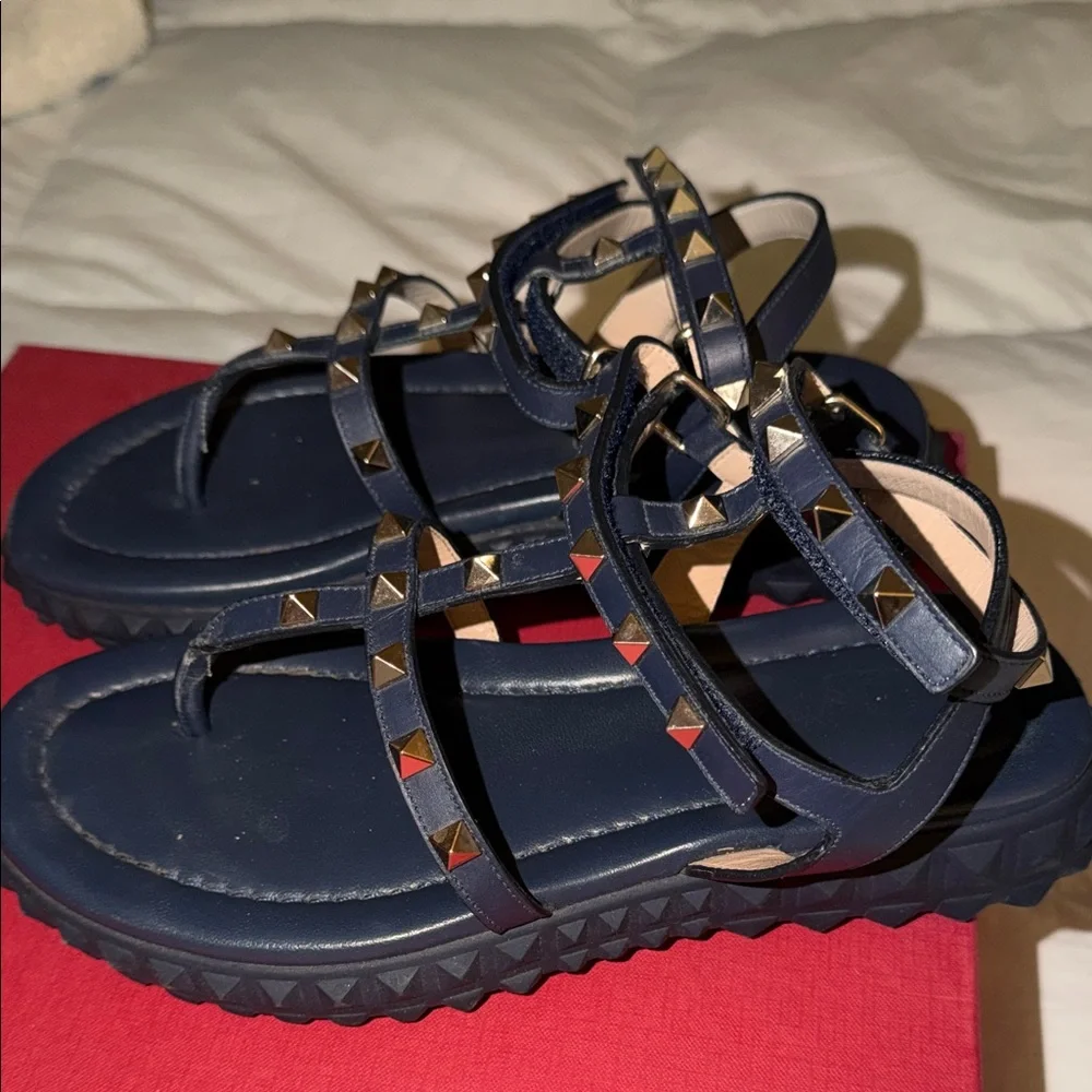 Valentino Black Sandals with Gold Studs - Picture 4 of 7